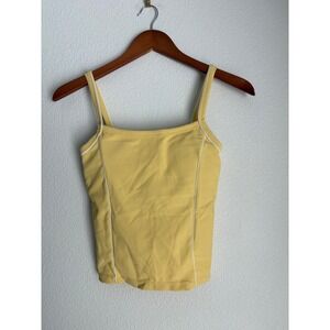Wilo The Label Yellow Ribbed Shelf Bra Tank Top Contrast Piping Small